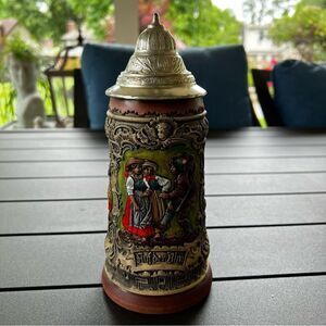 Vintage Alt-Grenzau 1984 West German Pewter Lid Beer Stein